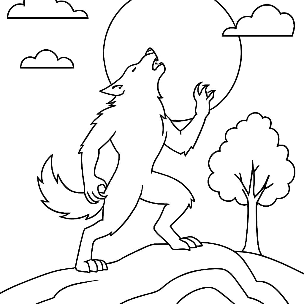 Werewolf Coloring Pages – Howling Werewolf and Moon