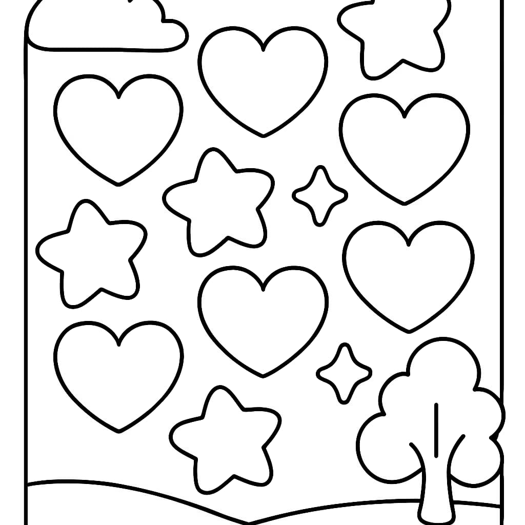 Heart Coloring Pages – Hearts and Stars Pattern for Kids