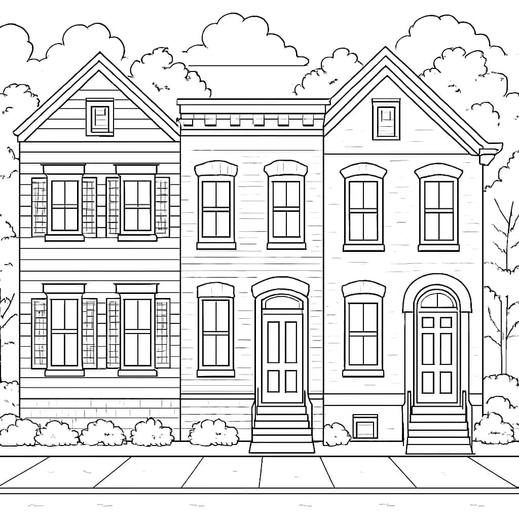 House Coloring Pages - Townhouse Row for Teens