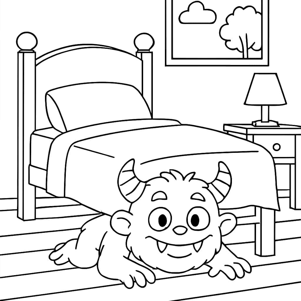Monster Coloring Pages - Monster Under the Bed Coloring Page for Kids
