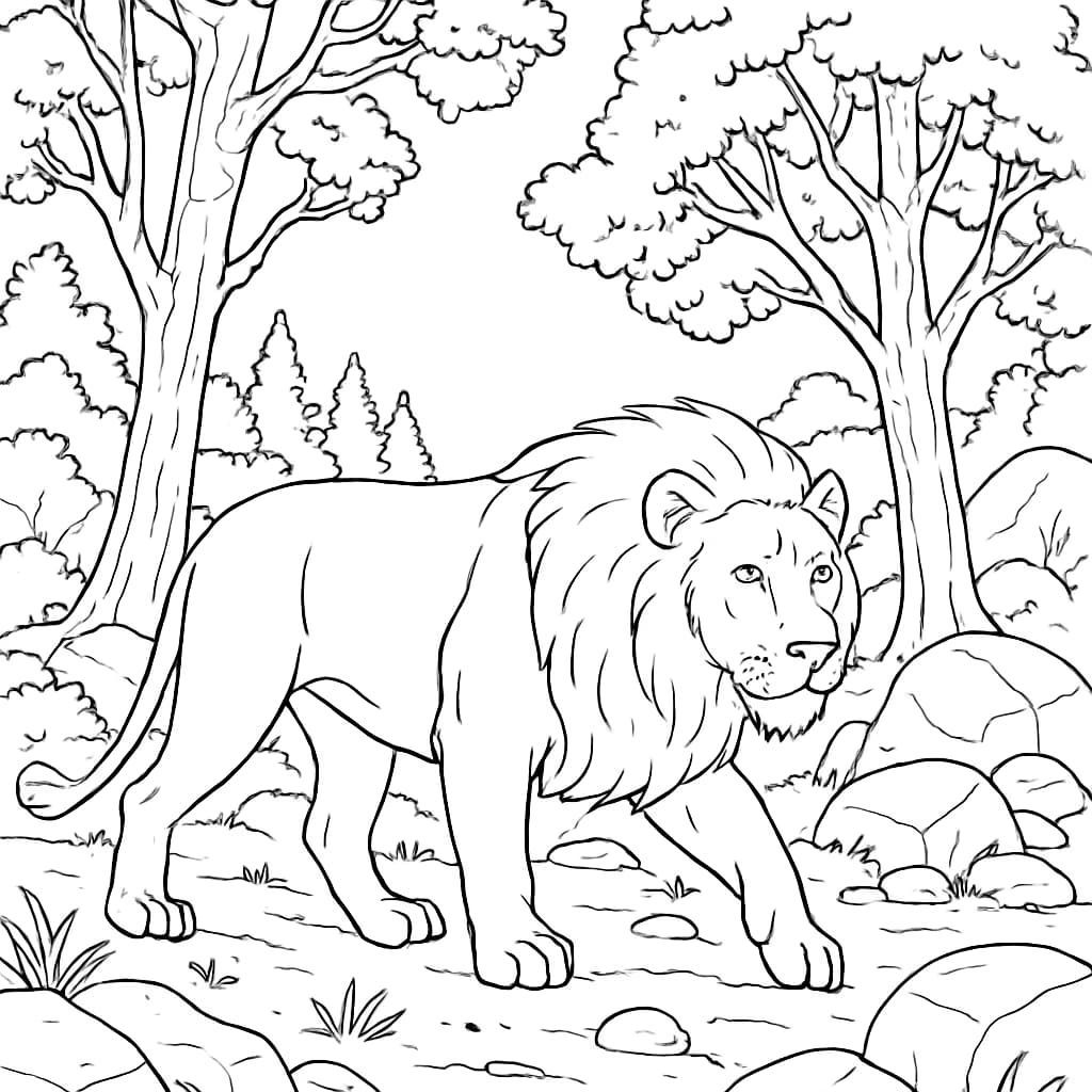 Lion Coloring Pages – Lion Forest Adventure Printable for Teens