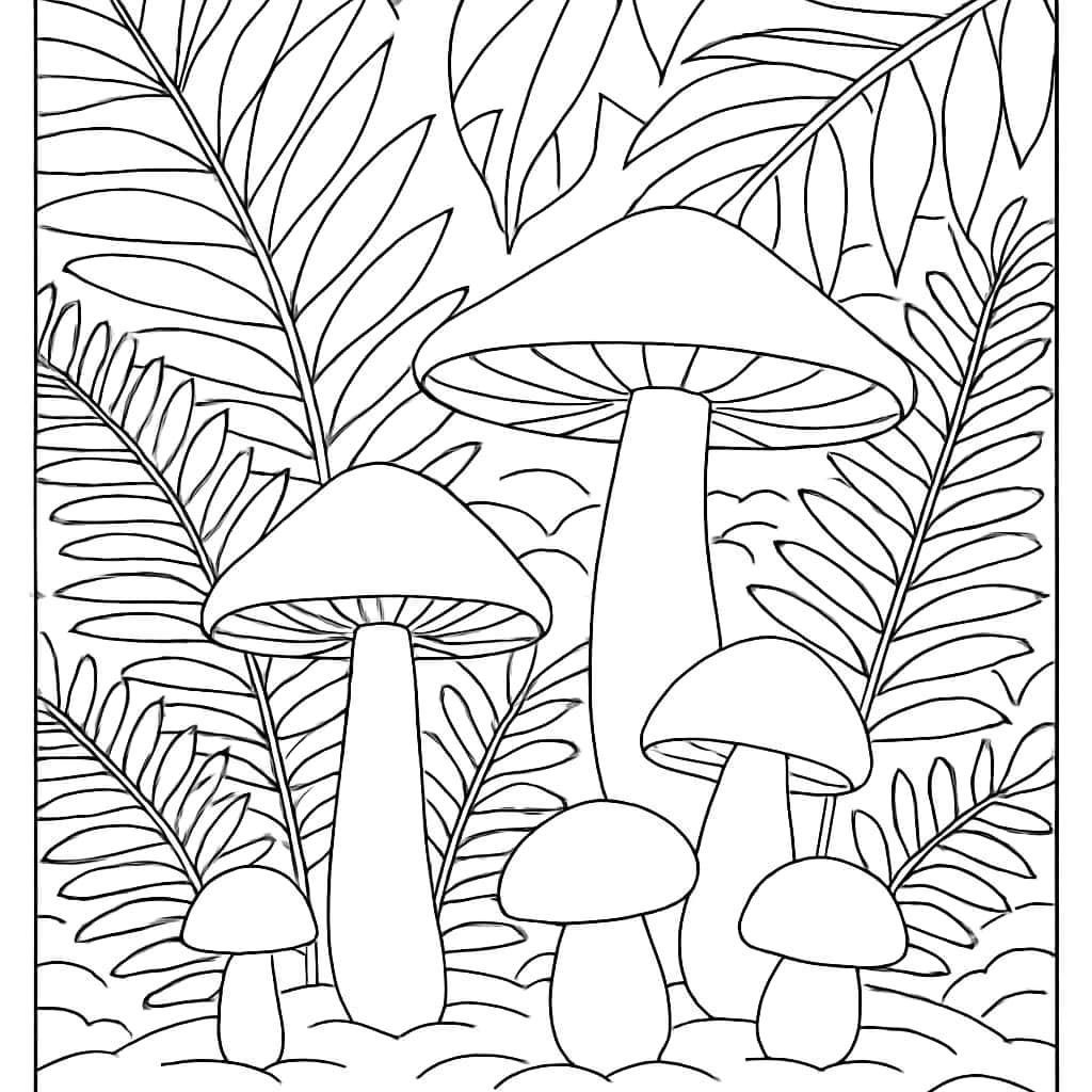 Pages de coloriage de champignons - Champignons de la forêt tropicale