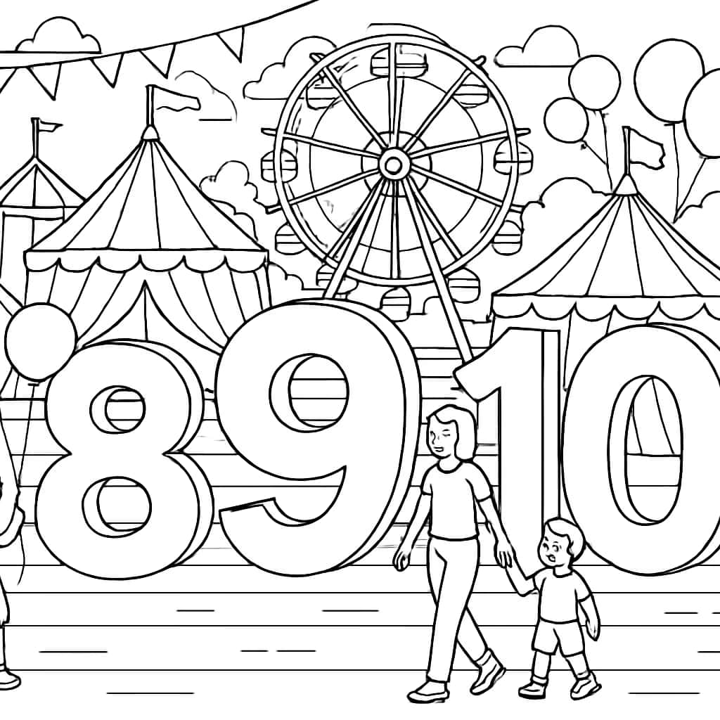 數字涂色頁:嘉年華中的八至十號