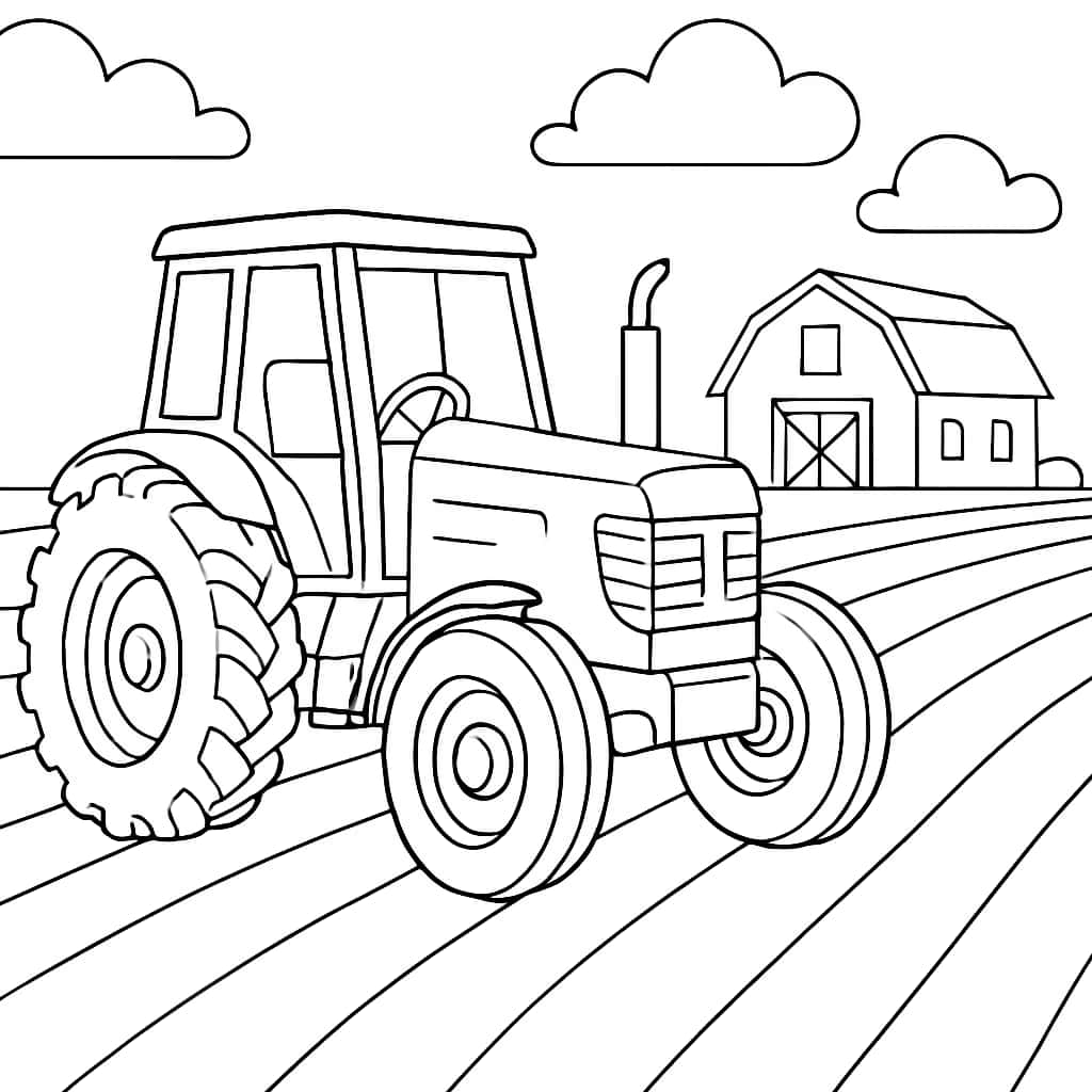 Farm Coloring Pages - Tractor on Field for Kids