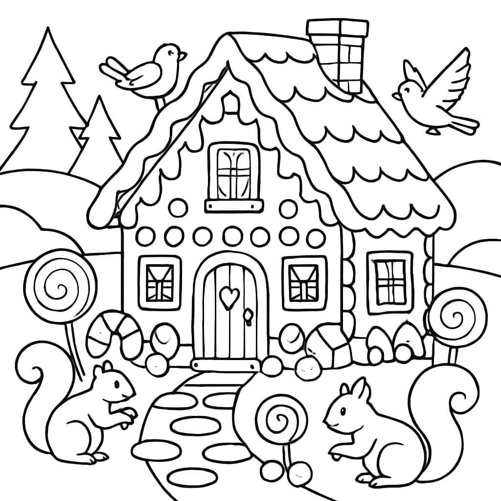 Gingerbread House Coloring Pages – Animal Friends & Candy Fun