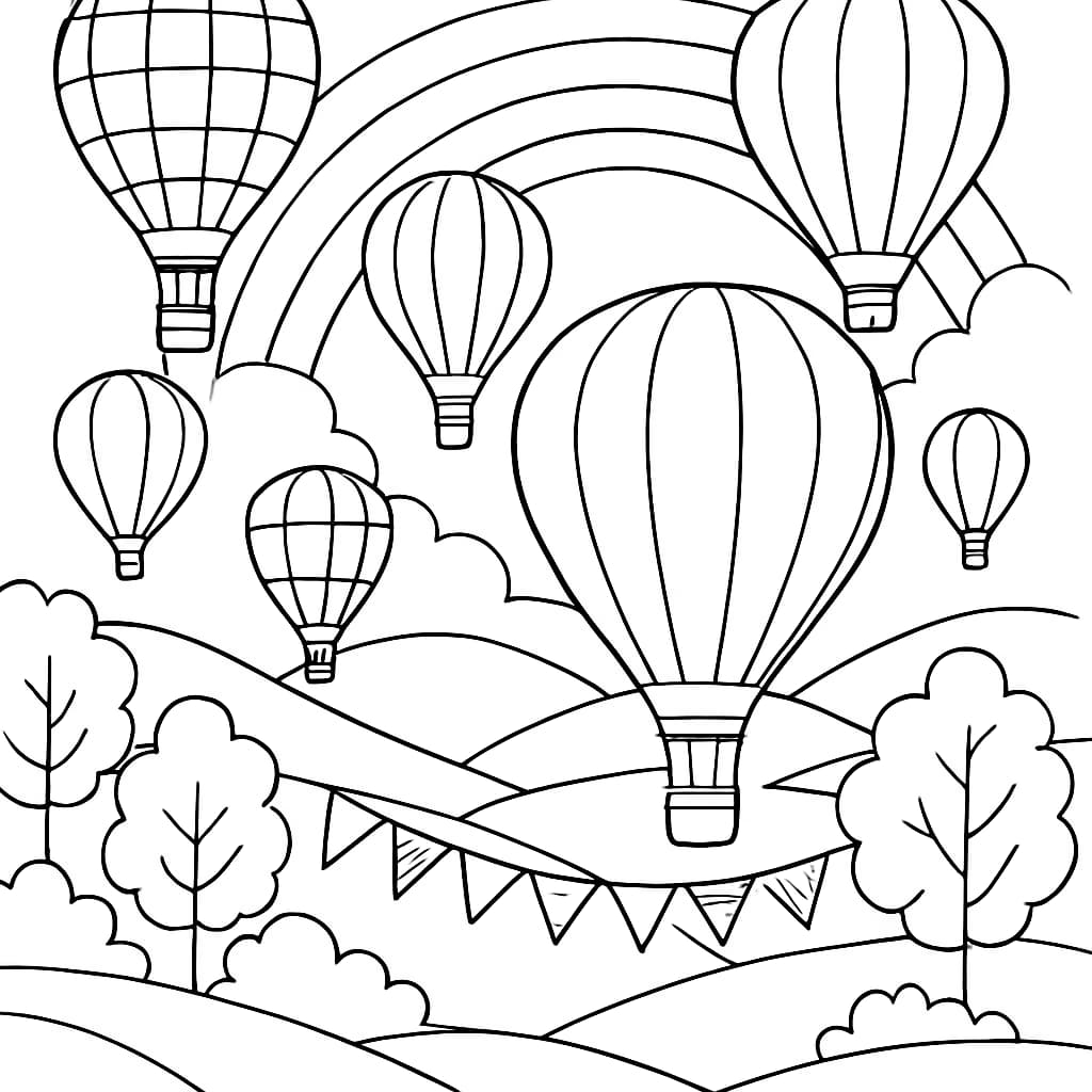 Página de Colorir Festival de Balões do Arco-Íris