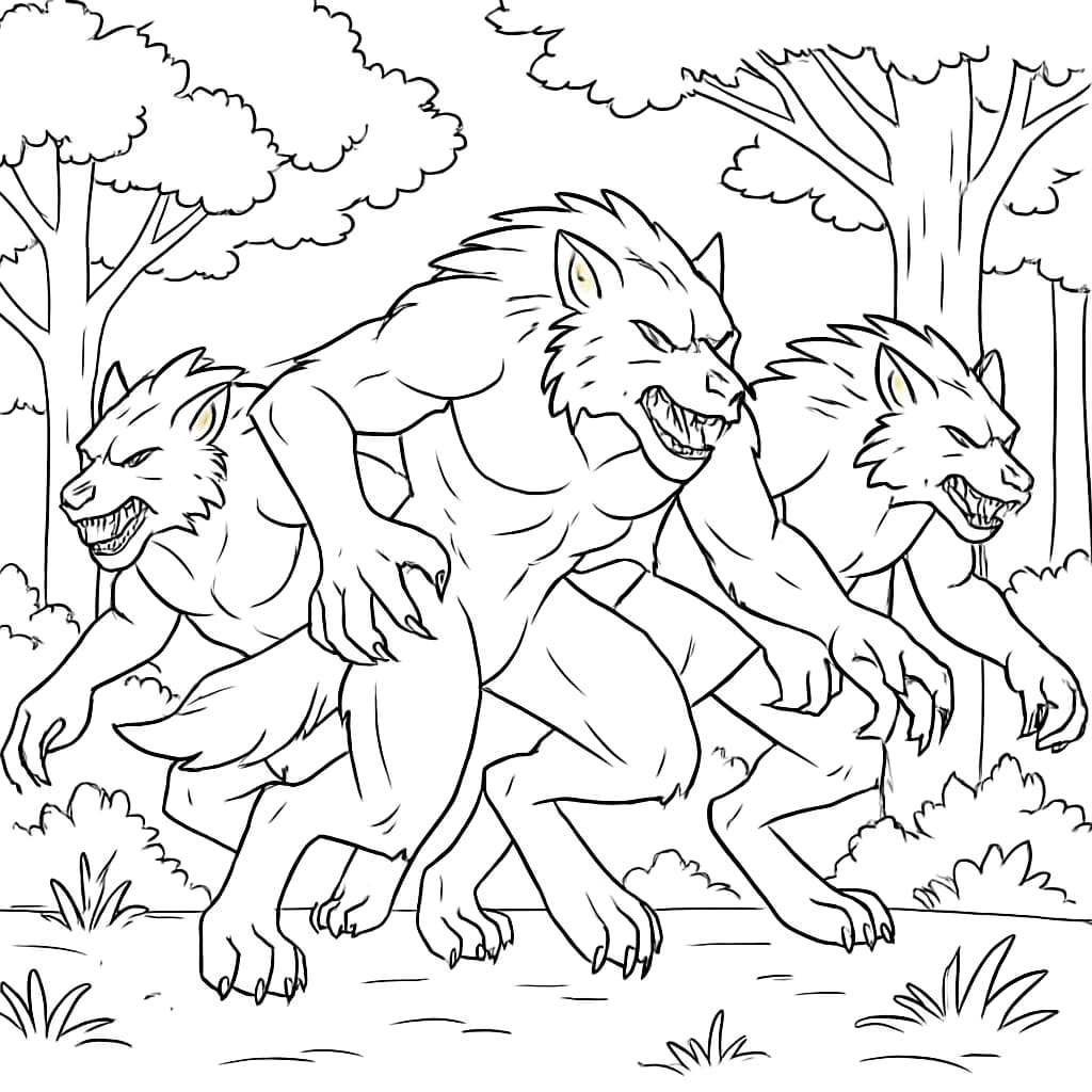 Werewolf Coloring Pages – Werewolf Pack Hunting Scene