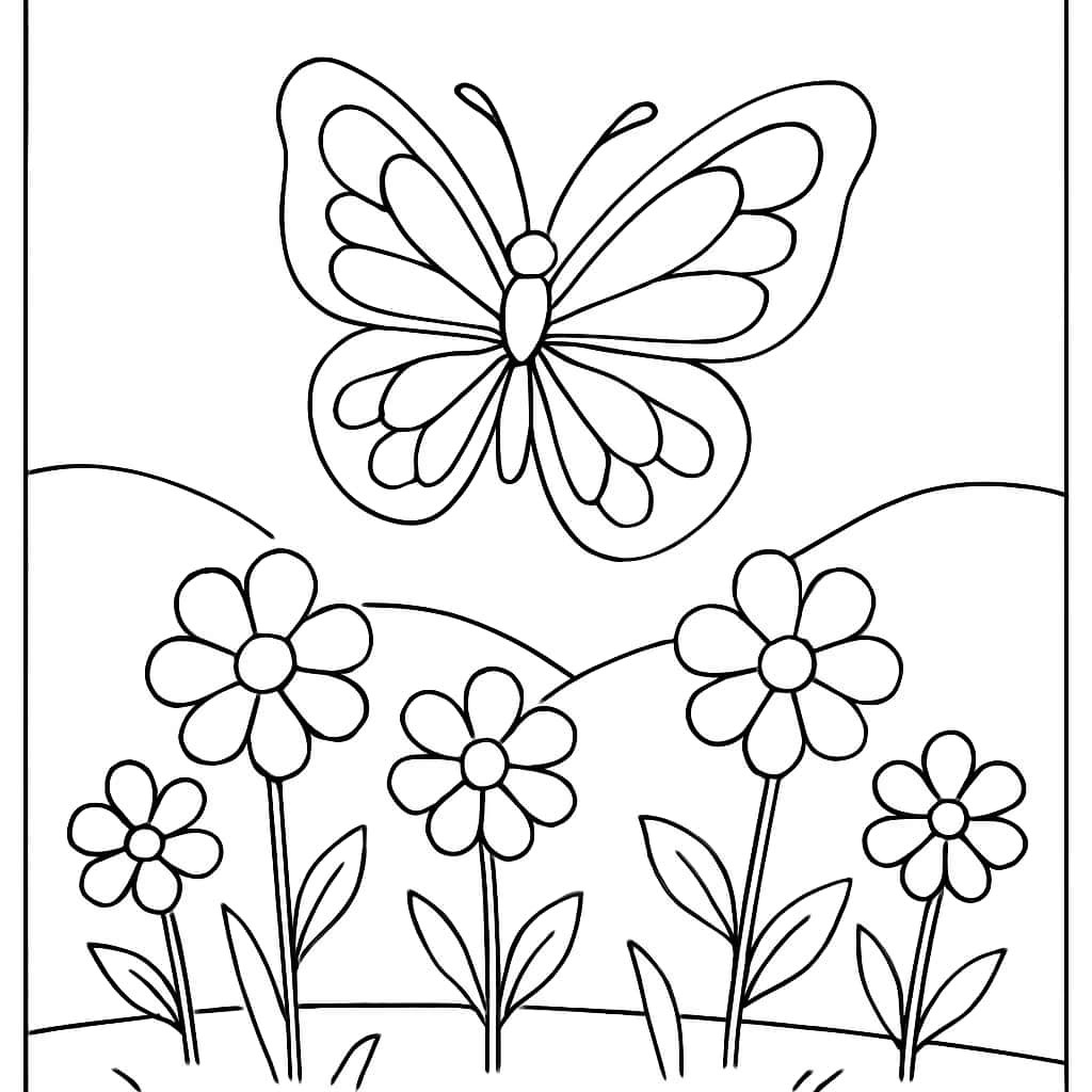 Bug Coloring Pages - Butterfly in Garden Printable for Kids