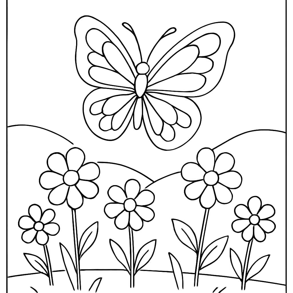 Bug Coloring Pages – Butterfly in Garden Printable for Kids