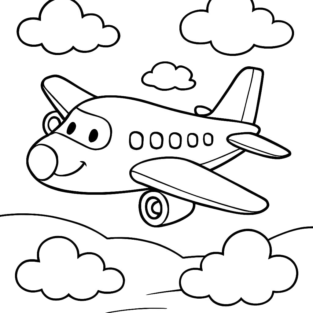 Airplane Coloring Pages – Airplane Flying in Clouds for Kids