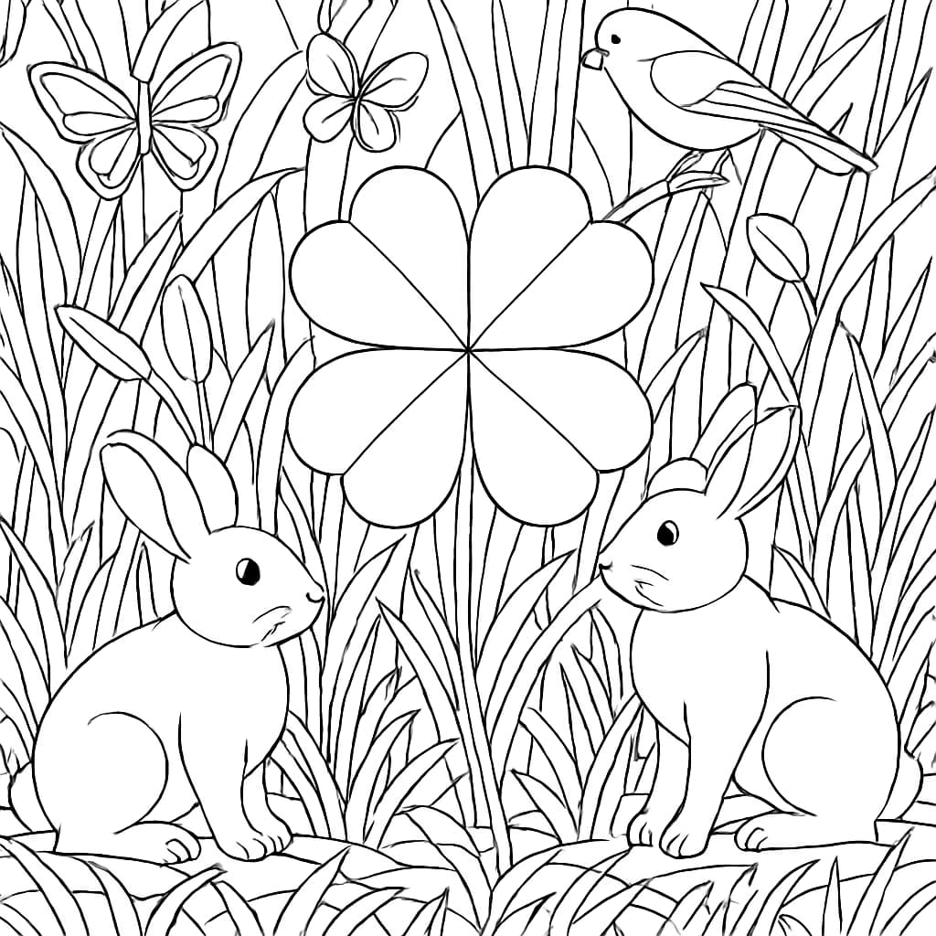 Vierblättriges Kleeblatt Ausmalbilder mit Waldtieren