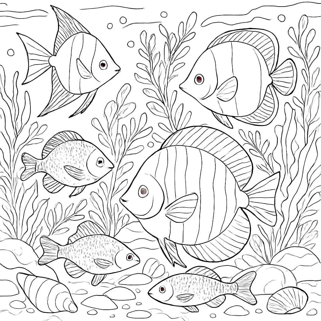 Tropical Fish Variety Coloring Page | Fish Coloring Pages for Teens
