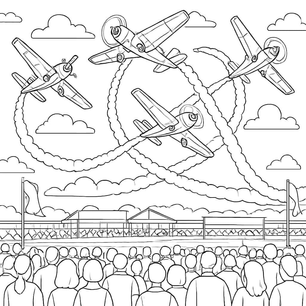 Airplane Coloring Pages - Airshow Scene for Adults