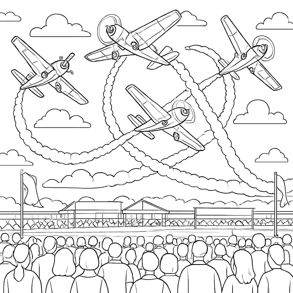 Airplane Coloring Pages – Airshow Scene for Adults