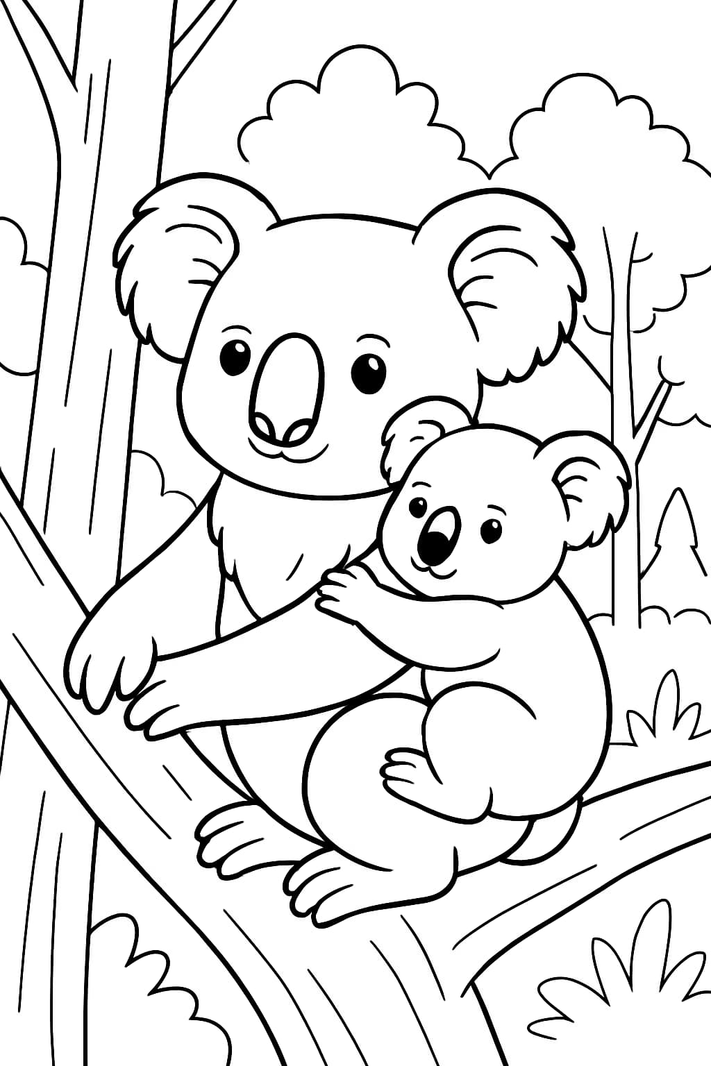 Koala Coloring Pages – Koala Mother and Baby Coloring Page for Kids