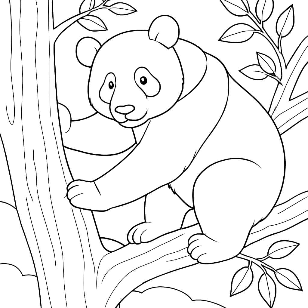 Panda Coloring Pages - Panda on Tree Branch