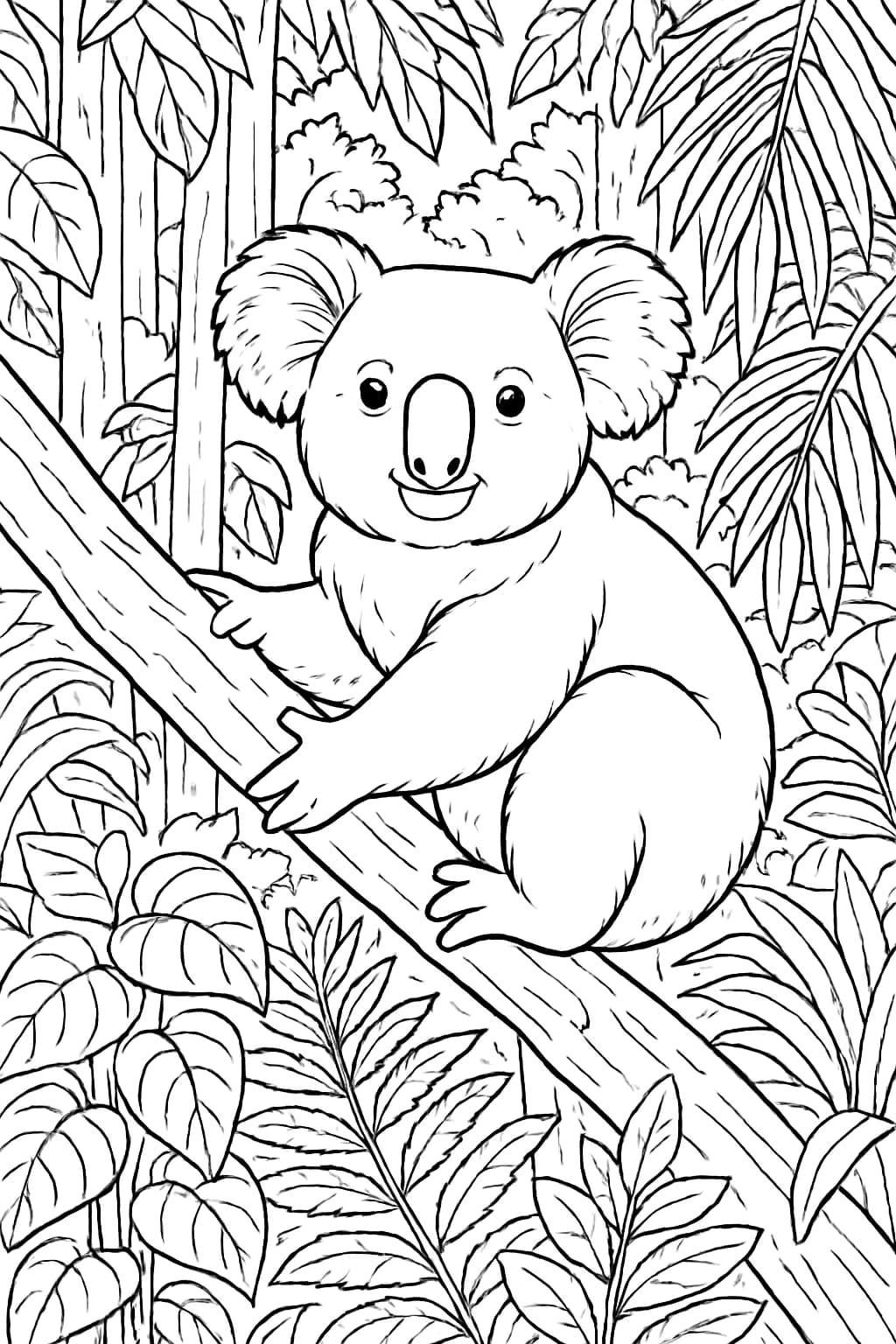 Koala Coloring Pages – Koala in Rainforest Scene