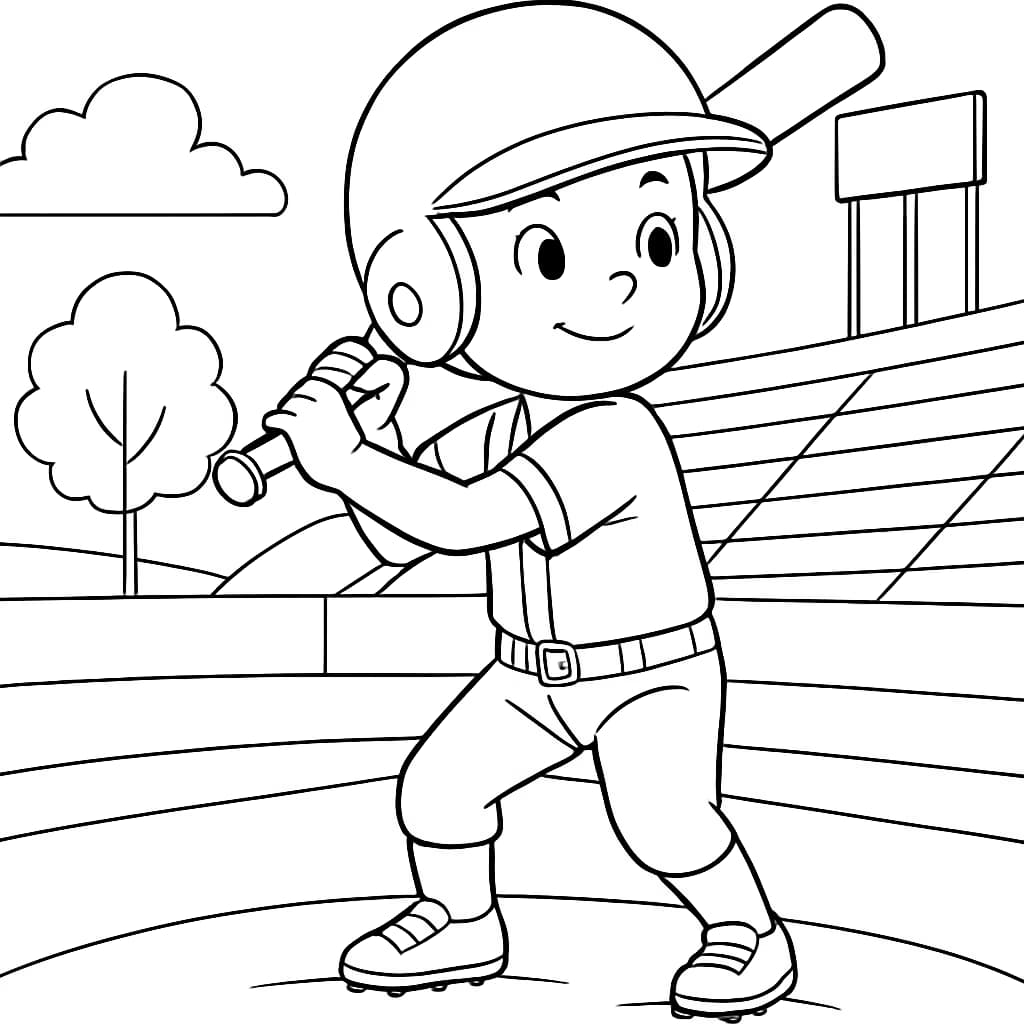 棒球涂色页|兒童棒球選手簡易線稿頁