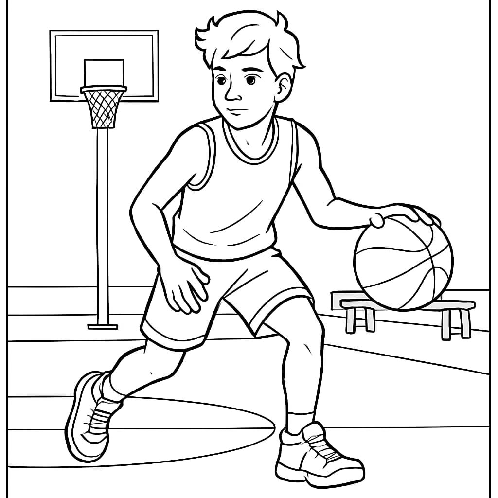 Basketball Coloring Pages – Teen Dribbling Basketball