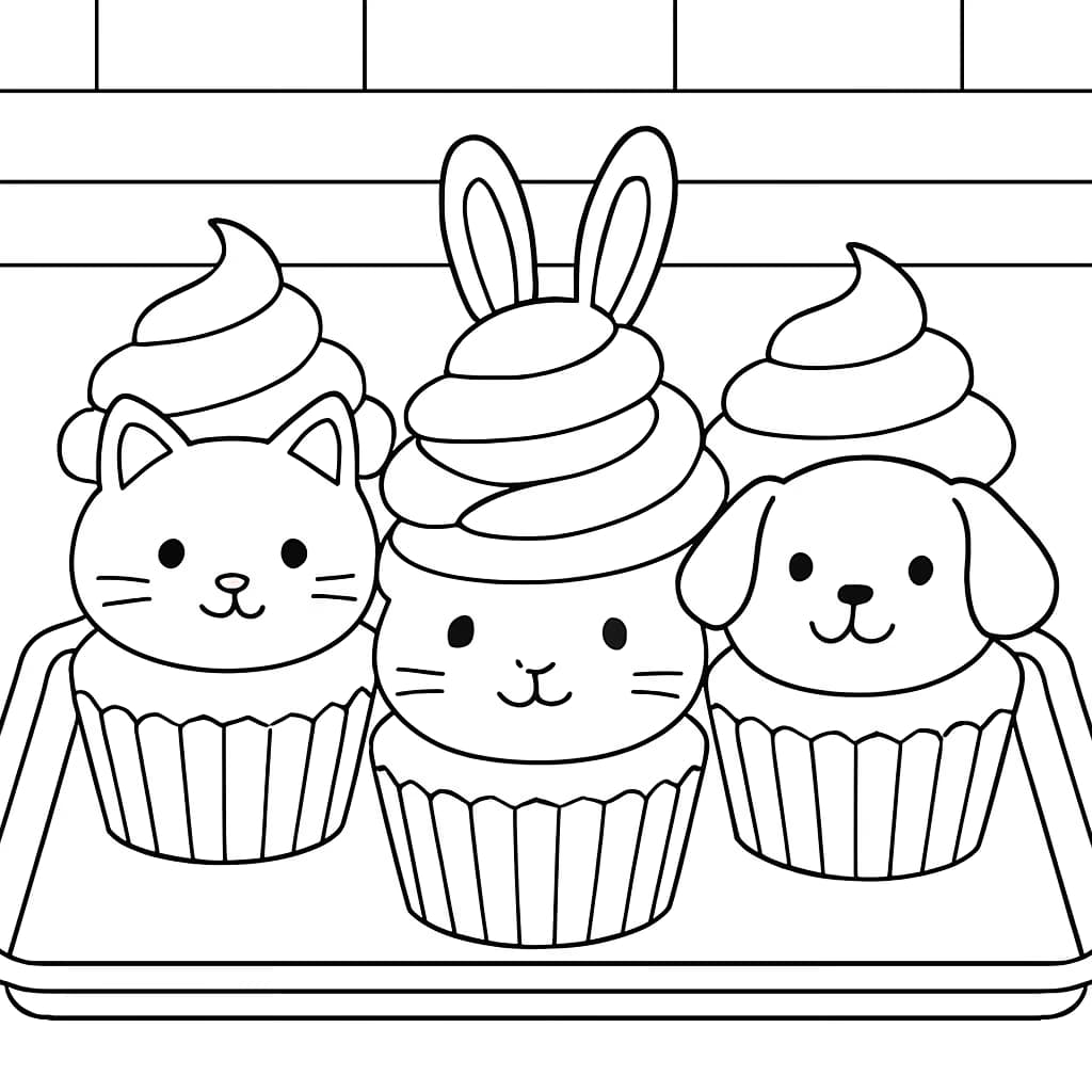 动物杯子蛋糕涂色页合集