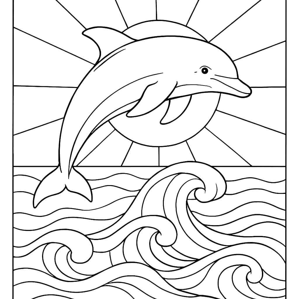 Ocean Animals Coloring Pages - Dolphin Jumping