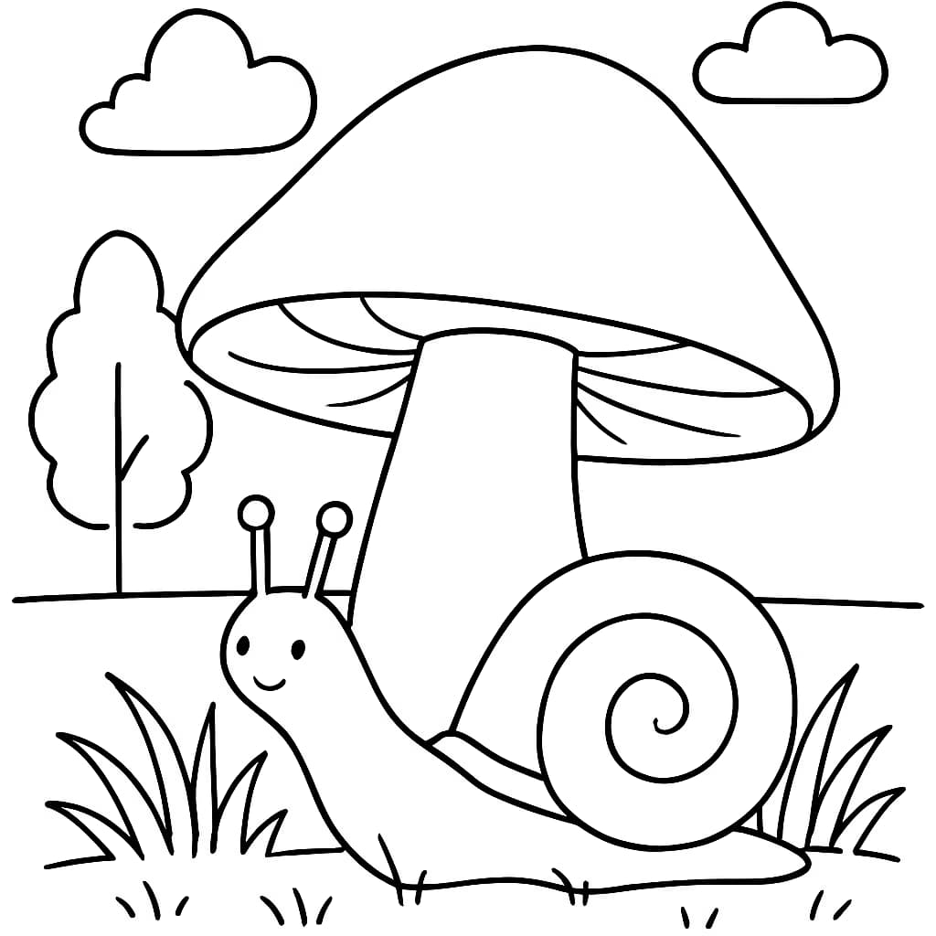Pages de coloriage de champignons : Champignon et escargot pour enfants