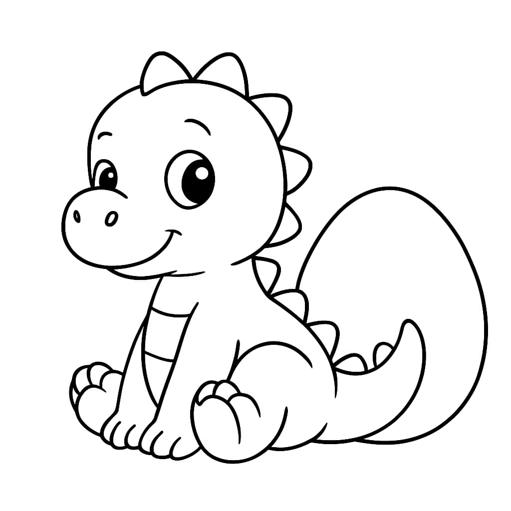 恐龙涂色页:宝宝恐龙与蛋简易涂色图