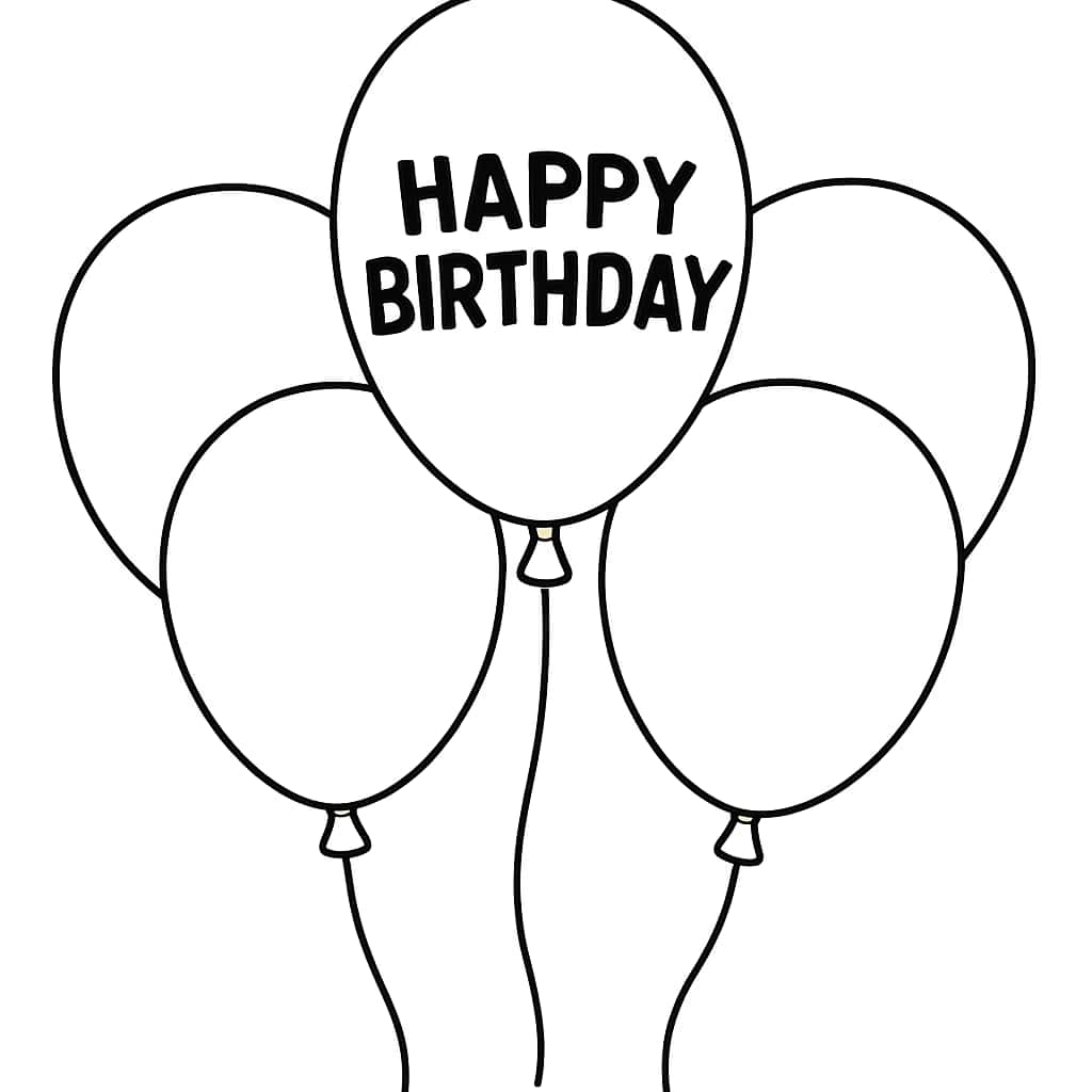 Página para colorear de Feliz Cumpleaños con globos