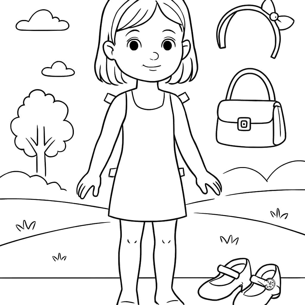 Paper Dolls Coloring Pages - Girl with Accessories