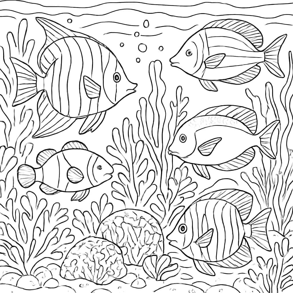 Pages de coloriage Hawaii – Poissons hawaïens et récif corallien