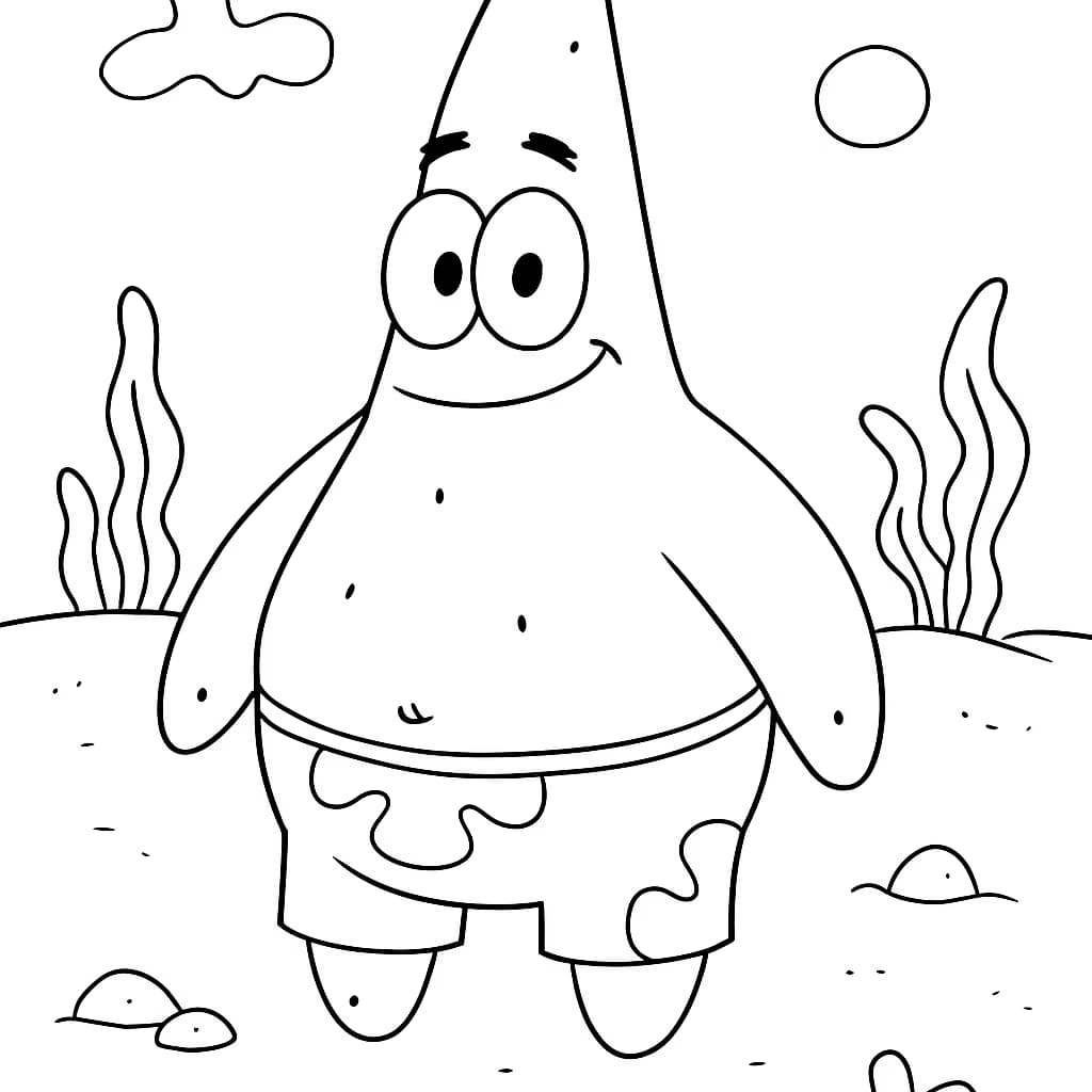 SpongeBob 涂色页:简单版派大星涂色页