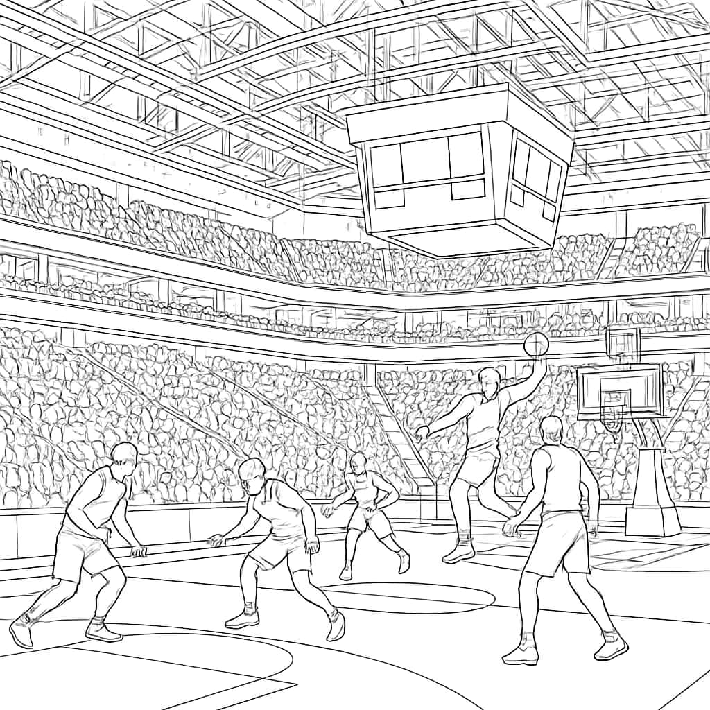 Basketball Coloring Pages - Detailed Basketball Arena for Adults