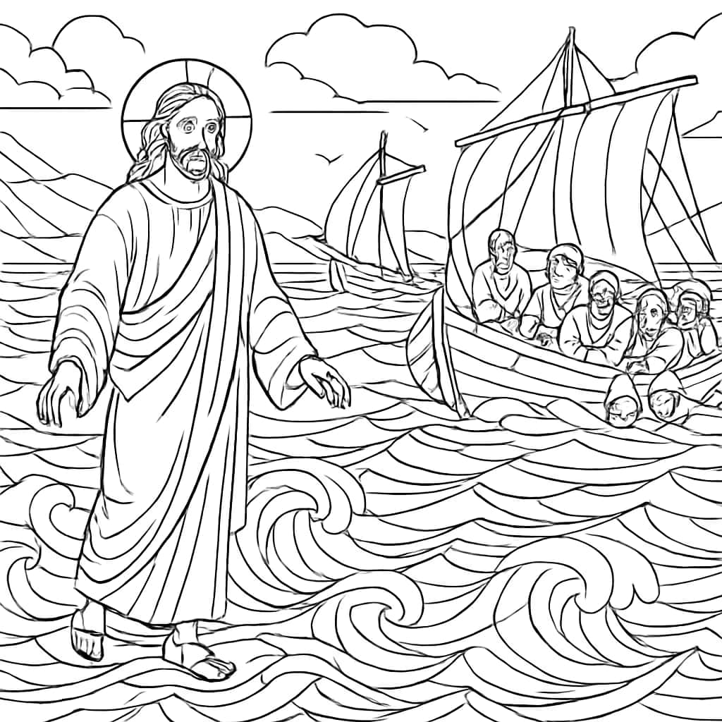 Jesus Coloring Pages - Pagina da colorare Gesù che cammina sull'acqua