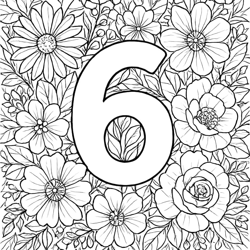 數字涂色頁:六號花卉設計