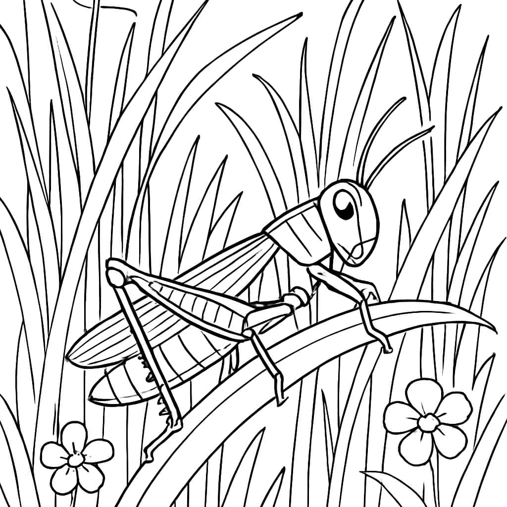 昆虫涂色页:草地上的蚱蜢