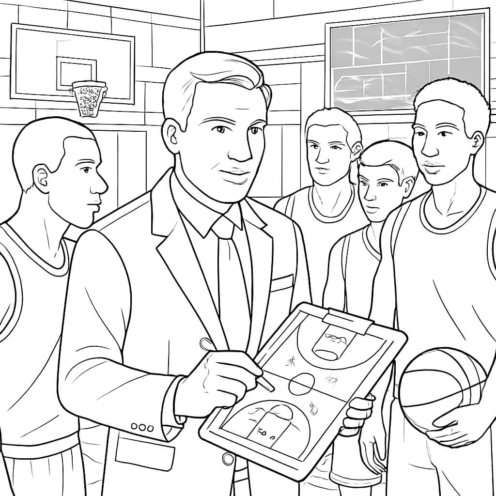Basketball Coloring Pages - Coach Explaining Strategy