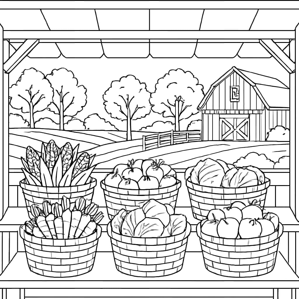 Farm Coloring Pages - Farm Market Stand Printable for Kids & Adults