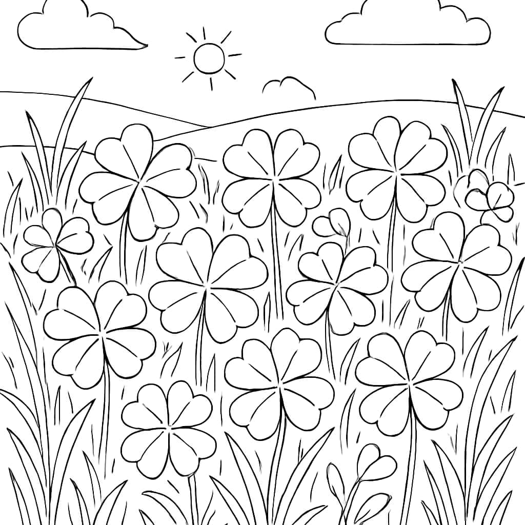 Four Leaf Clover Coloring Pages - Field of Four Leaf Clovers