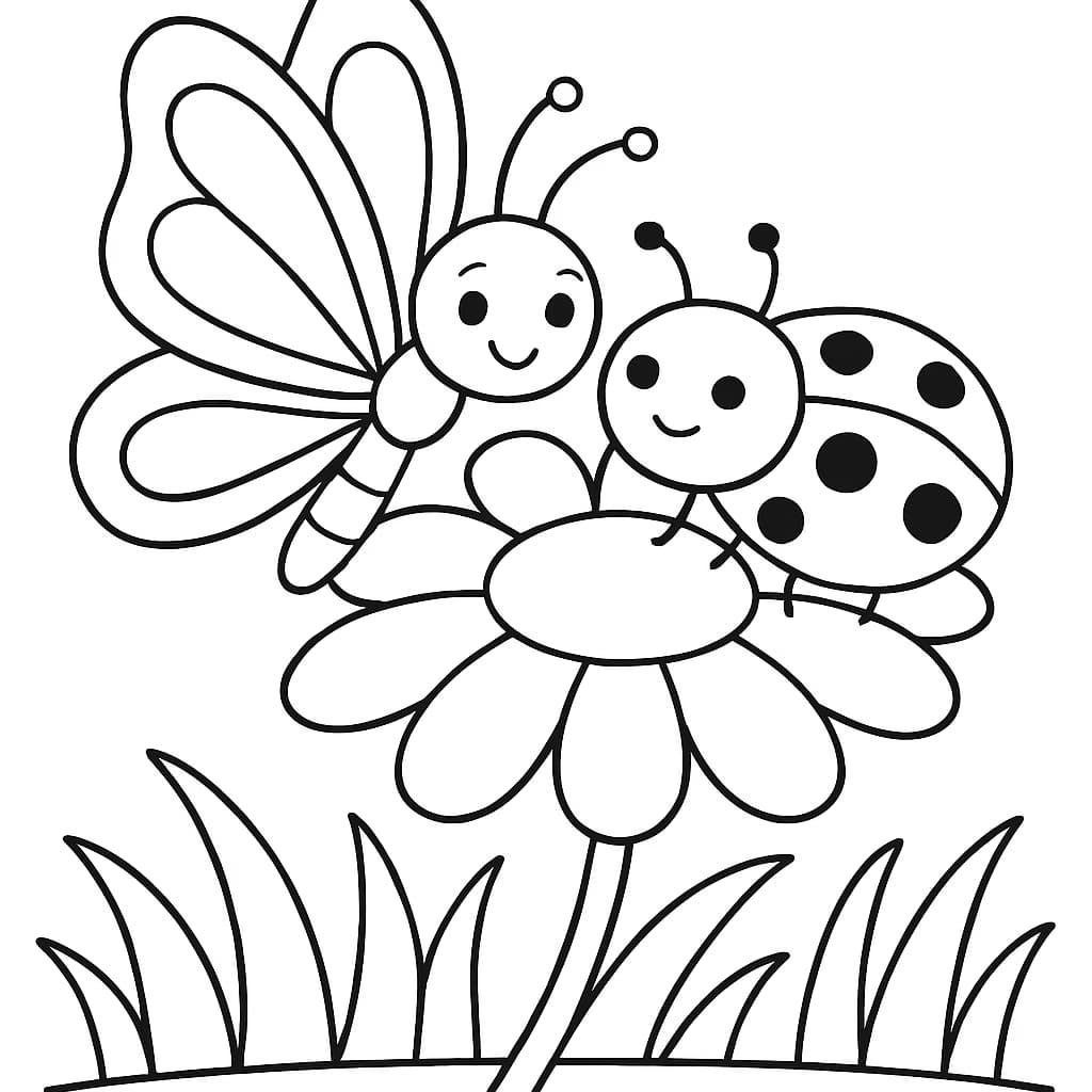 蝴蝶涂色頁|蝴蝶與瓢蟲朋友兒童彩繪頁