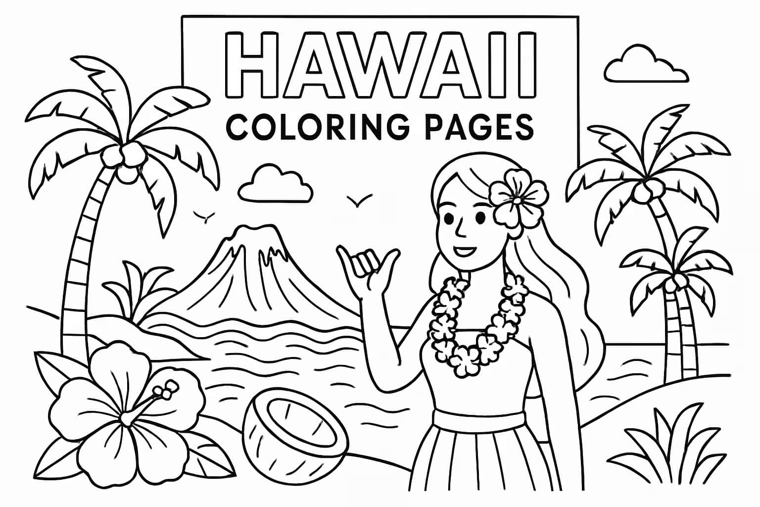夏威夷涂色页 | 可打印夏威夷主题线稿
